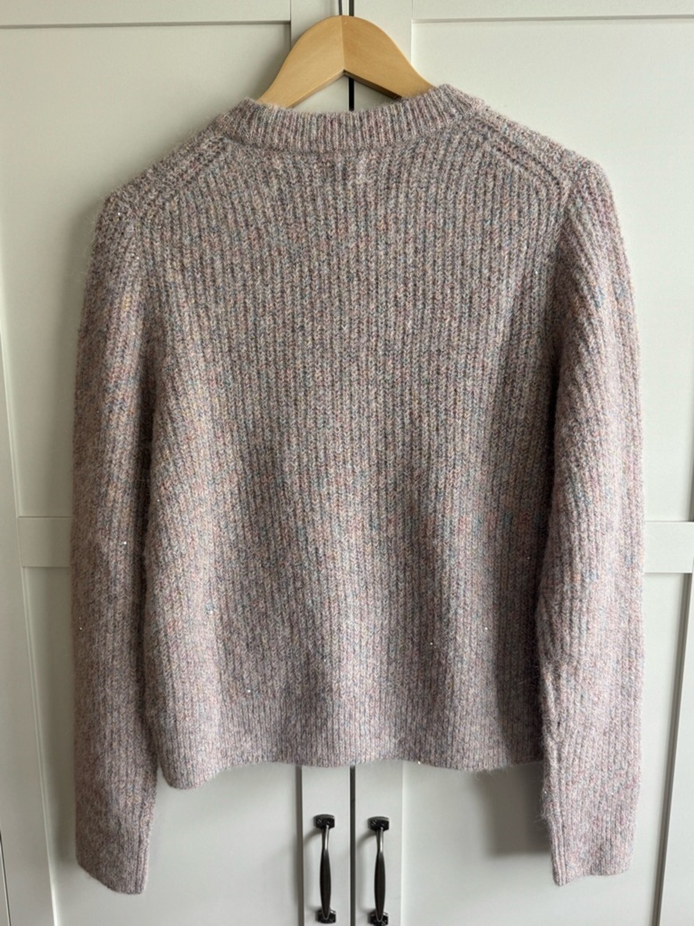 J.Crew Factory Metallic Sequin Crewneck Sweater - Pale Pink Rainbow Silve Medium - Picture 4 of 5